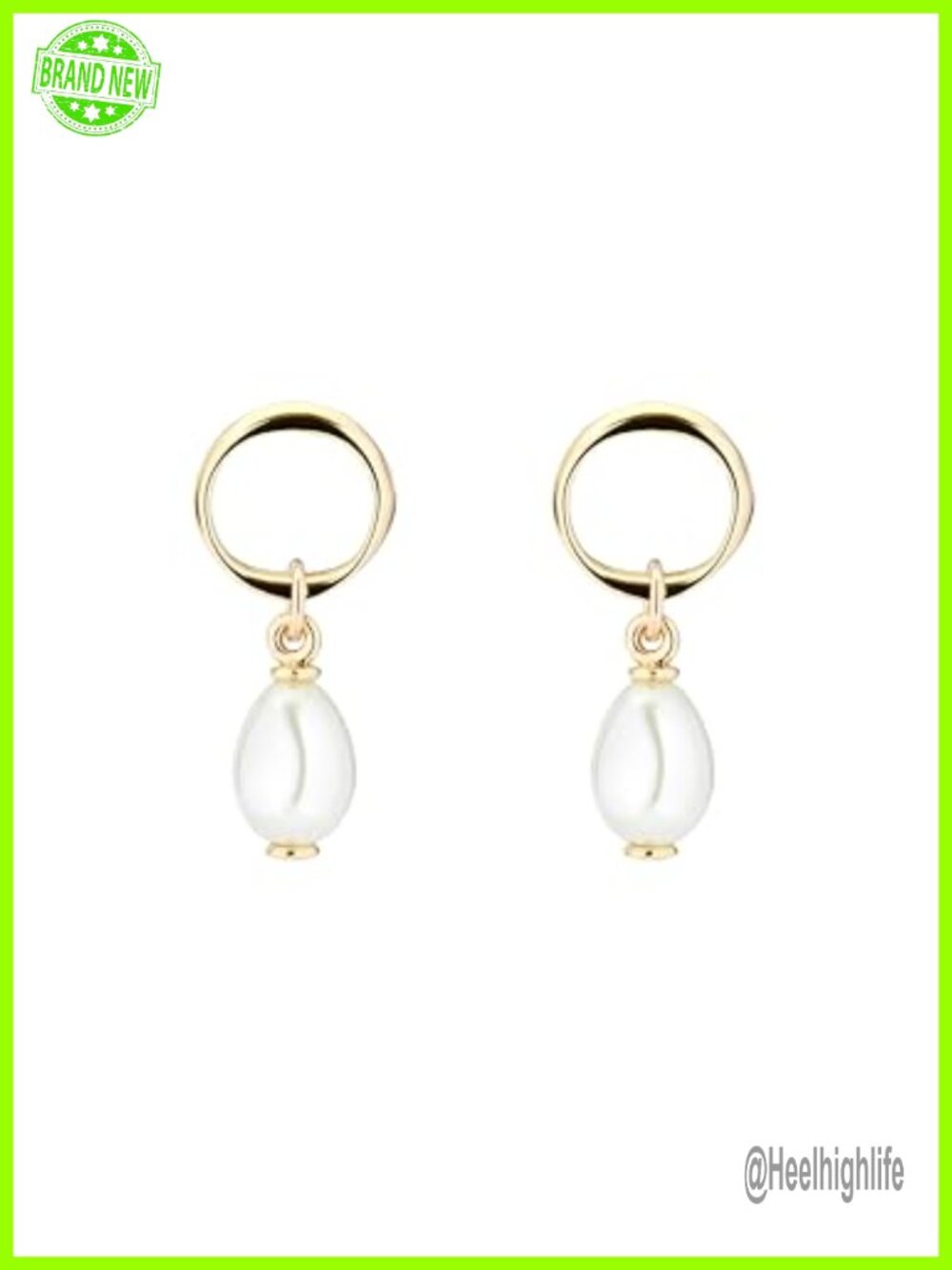 Gold Tone Hoop Drop Earrings With Baroque Pearl Push Back